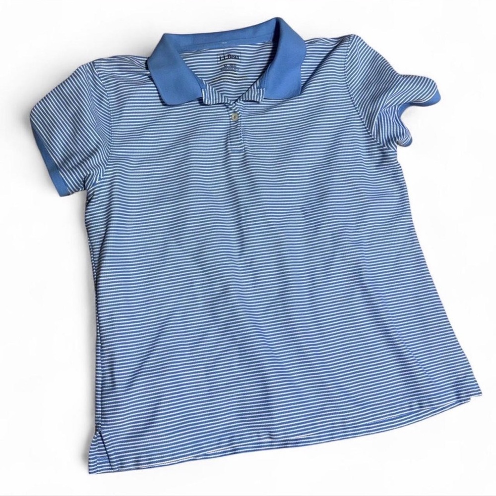 L.L.Bean blue and white striped 100% cotton women’s polo Sz XL